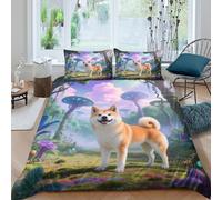 WXLWHR Shiba Inu Duvet Cover Set 3D Mysterious Jungle Print Bedding Set Soft Microfiber Duvet Cover with Zipper & Pillow Cases for Kids Girls Adults Double（200x200cm）