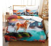 WXLWHR Shiba Inu Duvet Cover Set 3D Volcano Hot Spring Print Bedding Set Soft Microfiber Comforter Cover with Zipper & Pillow Cases for Kids Boys Teens Single（140x200cm）