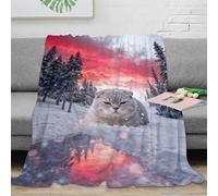 WXLWHR Shorthair Cat Fleece Throw Blanket for Sofa Couch Bed All Season Snowy Pine Forest Pattern Blanket Fluffy Soft Warm Flannel Gifts for Girls Kids Adults 80x90inch(200x230cm)
