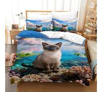 WXLWHR Siamese Cat Bedding Set Coral Lake Print Duvet Cover Set Soft Microfiber Duvet Cover with Zipper & Pillowcases for Kids Boys Teens Room Decor Double（200x200cm）