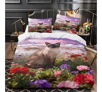 WXLWHR Siamese Cat Bedding Set Flower Sea Print Duvet Cover Set Soft Microfiber Duvet Cover with Zipper & Pillowcases for Kids Boys Teens Room Decor King（220x240cm）