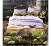 WXLWHR Siamese Cat Bedding Set Grassland Print Duvet Cover Set Soft Microfiber Duvet Cover with Zipper & Pillowcases Kids Teens Bedroom Compatible Super King（260x220cm）