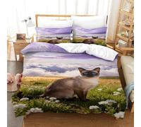 WXLWHR Siamese Cat Bedding Set Grassland Print Duvet Cover Set Soft Microfiber Duvet Cover with Zipper & Pillowcases for Small Bedrooms & Dorm Double（200x200cm）