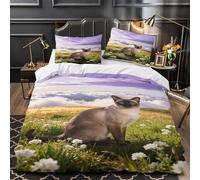 WXLWHR Siamese Cat Bedding Set Grassland Print Duvet Cover Set Soft Microfiber Duvet Cover with Zipper & Pillowcase Durable Easy to Wash King（220x240cm）