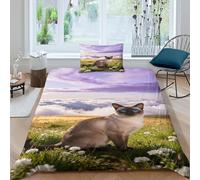 WXLWHR Siamese Cat Bedding Set Grassland Print Duvet Cover Set Soft Microfiber Duvet Cover with Zipper & Pillowcases for Kids Boys Teens Room Decor Single（135x200cm）