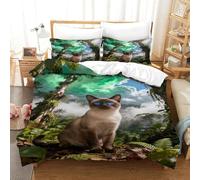 WXLWHR Siamese Cat Bedding Set Rainforest Print Duvet Cover Set Soft Microfiber Duvet Cover with Zipper & Pillowcases Kids Teens Bedroom Compatible Single（140x200cm）