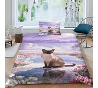 WXLWHR Siamese Cat Bedding Set Salt Lake Flower Sea Print Duvet Cover Set Soft Microfiber Duvet Cover with Zipper & Pillowcases for Kids Teens Adults Single（135x200cm）