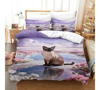 WXLWHR Siamese Cat Bedding Set Salt Lake Flower Sea Print Duvet Cover Set Soft Microfiber Duvet Cover with Zipper & Pillowcases for Small Bedrooms & Dorm Double（200x200cm）