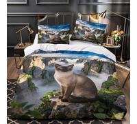 WXLWHR Siamese Cat Bedding Set Stone Forest Print Duvet Cover Set Soft Microfiber Duvet Cover with Zipper & Pillowcases For Bedroom & Guest Room King（220x240cm）