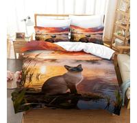 WXLWHR Siamese Cat Bedding Set Wetland Morning Light Print Duvet Cover Set Soft Microfiber Duvet Cover with Zipper & Pillowcases Hotel Quality Easy Care Single（140x200cm）