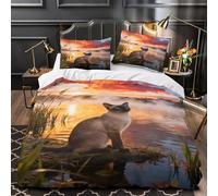 WXLWHR Siamese Cat Bedding Set Wetland Morning Light Print Duvet Cover Set Soft Microfiber Duvet Cover with Zipper & Pillowcases for Kids Boys Teens Room Decor King（220x240cm）