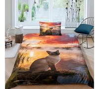 WXLWHR Siamese Cat Bedding Set Wetland Morning Light Print Duvet Cover Set Soft Microfiber Duvet Cover with Zipper & Pillowcases for Kids Girls Boys Adults Single（135x200cm）