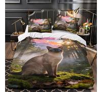 WXLWHR Siamese Cat Bedding Set Woods Print Duvet Cover Set Soft Microfiber Duvet Cover with Zipper & Pillowcases For Students & Young Adults Super King（260x220cm）