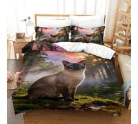 WXLWHR Siamese Cat Bedding Set Woods Print Duvet Cover Set Soft Microfiber Duvet Cover with Zipper & Pillowcase Durable Easy to Wash Double（200x200cm）