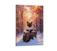 WXLWHR Siamese Cat Canvas Wall Art Snow-Covered Woods Canvas Painting Modern Artwork for Living Room Bedroom Home Office Decoration Gift 08x12inch(20x30cm)