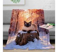 WXLWHR Siamese Cat Fleece Throw Blanket for Sofa Couch Bed All Season Snow-Covered Woods Pattern Blanket Fluffy Soft Warm Flannel Creative Gift for Her Or Him 60x80inch(150x200cm)