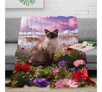WXLWHR Siamese Cat Fleece Throw Blanket, Super Soft & Cosy Flannel, Flower Sea Blanket, for Bed And Sofa Unique Gift for Her Or Him 50x60inch(127x152cm)