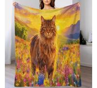 WXLWHR Siberian Forest Cat Fleece Throw Blanket for Couch Sofa Bed All Season Flowers Pattern Blanket Soft Warm Cozy Flannel Presents for Wedding Anniversary 40x50inch(100x130cm)