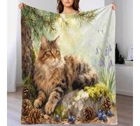 WXLWHR Siberian Forest Cat Fleece Throw Blanket for Couch Sofa Bed All Season Pine Tree Pattern Blanket Soft Warm Cozy Flannel Presents for Girls Kids Adults 40x50inch(100x130cm)