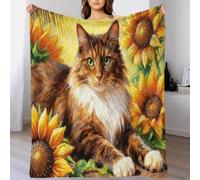 WXLWHR Siberian Forest Cat Fleece Throw Blanket for Couch Sofa Bed All Season Sunflower Field Pattern Blanket Soft Warm Cozy Flannel Presents for Wedding Anniversary 60x80inch(150x200cm)