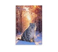 WXLWHR Snow Leopard Canvas Wall Art Snow-Covered Woods Canvas Painting Modern Artwork for Living Room And Bedroom Home Decor Gift 12x18inch(30x45cm)