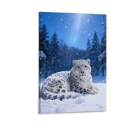 WXLWHR Snow Leopard Canvas Wall Art Snowflakes Woods Canvas Painting Artwork for Living Room And Bedroom Wall Decor Gift 08x12inch(20x30cm)