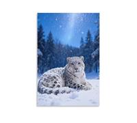 WXLWHR Snow Leopard Canvas Wall Art Snowflakes Woods Canvas Painting Modern Artwork for Living Room And Bedroom Home Decor Gift 16x24inch(40x60cm)