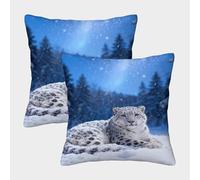 WXLWHR Snow Leopard Cushion Cover Set of 2, Premium Polyester Couch Pillow Covers with Hidden Zipper, Square Decorative Throw Pillow Cases, for Sofa Bedroom 40x40cm