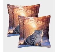 WXLWHR Snow Leopard Cushion Cover Set of 2, Premium Polyester Throw Pillow Cover with Hidden Zipper, Premium Square Throw Pillow Cases, for Sofa Bed Indoor Outdoor 50x50cm