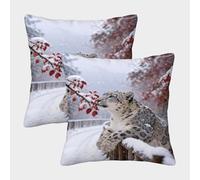 WXLWHR Snow Leopard Cushion Cover Set of 2, Premium Polyester Throw Pillow Cover with Hidden Zipper, Premium Square Throw Pillow Cases, for Couch Sofa Bed Living Room Bedroom 45x45cm
