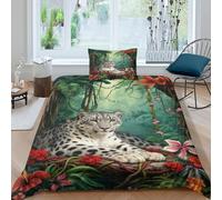 WXLWHR Snow Leopard Duvet Cover Set 3D Jungle Flowers Pattern Bedding Set Soft Polyester Duvet Cover with Hidden Zipper & Pillowcase for Kids Adults Single（135x200cm）