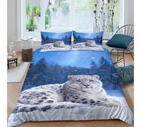 WXLWHR Snow Leopard Duvet Cover Set 3D Snowflakes Woods Pattern Bedding Set Soft Polyester Comforter Cover with Hidden Zipper & Pillowcase for Teens And Adults King（220x240cm）