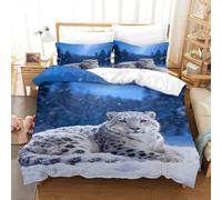 WXLWHR Snow Leopard Duvet Cover Set 3D Snowflakes Woods Pattern Bedding Set Soft Polyester Duvet Cover with Zipper & Pillow Cases For Teenage Boys Single（140x200cm）