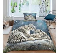 WXLWHR Snow Leopard Duvet Cover Set Soft Microfiber 3 Piece 3D Printed Bedding Sets Snow Leopard Cub Quilt Covers with Pillow Cases For Boys/Girls Kids Single（135x200cm）