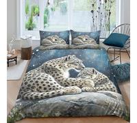 WXLWHR Snow Leopard Duvet Cover Set Soft Polyester 3 Piece 3D Printed Bedding Set Snow Leopard Cub Duvet Cover with Pillow Cases For Teenage Boys Double（200x200cm）