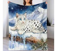 WXLWHR Snow Leopard Fleece Throw Blanket for Couch Sofa Bed All Season Icy Mountains Pattern Blanket Soft Cozy Warm Flannel for Girls Kids Adults 50x60inch(127x152cm)