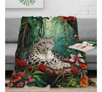 WXLWHR Snow Leopard Fleece Throw Blanket for Couch Sofa Bed All Season Jungle Flowers Print Blanket Fluffy Soft Cozy Flannel Unique Gift for Girls Kids Adults 50x60inch(127x152cm)