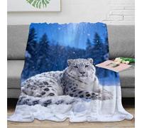 WXLWHR Snow Leopard Fleece Throw Blanket for Sofa Couch Bed All Season Snowflakes Woods Pattern Blanket Fluffy Soft Warm Flannel Gifts for Boys Girls 70x80inch(180x200cm)