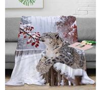 WXLWHR Snow Leopard Fleece Throw Blanket for Sofa Couch Bed All Season Snowy Red Leaves Pattern Blanket Fluffy Soft Warm Flannel Gifts for Wedding Anniversary 70x80inch(180x200cm)