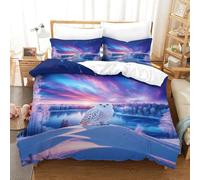 WXLWHR Snowy Owl Bedding Set Frozen Lake Snowfield Print Duvet Cover Set Soft Microfiber Duvet Cover with Zipper & Pillowcase for Kids Teens Adults Double（200x200cm）