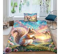 WXLWHR Squirrel Duvet Cover Set Soft Polyester 3 Piece 3D Printed Bedding Sets Squirrel Dusk Comforter Cover with Pillow Cases for Kids Girls Teens Adults Single（135x200cm）