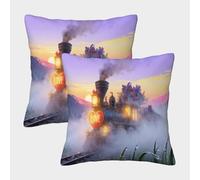 WXLWHR Steam Train Cushion Covers Set of 2, Soft Microfiber Throw Pillow Covers with Hidden Zipper, Premium Decorative Pillow Cases, for Garden Livingroom Couch Patio Furniture 40x40cm