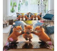 WXLWHR Three Foxes Duvet Cover Set 3D Cherry Blossoms Print Bedding Set Soft Polyester Comforter Cover with Zipper & Pillowcase for Kids Boys Teens King(220x240cm)
