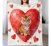 WXLWHR Tiger Cub Fleece Throw Blanket for Couch Sofa Bed All Season Red Heart Pattern Blanket Comfort Warmth Flannel for Women Girls Birthday 80x90inch(200x230cm)