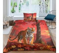 WXLWHR Tiger Duvet Cover Set 3D Maple Forest Valley Design Bedding Sets Soft Polyester Comforter Cover with Zipper & Pillowcase for Kids Teens Adults Single(135x200cm)
