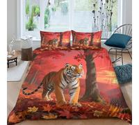WXLWHR Tiger Duvet Cover Set 3D Maple Forest Valley Design Bedding Sets Soft Polyester Comforter Cover with Zipper & Pillowcase For Boys/Girls Kids King(220x240cm)
