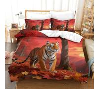WXLWHR Tiger Duvet Cover Set 3D Maple Forest Valley Design Bedding Sets Soft Polyester Comforter Cover with Zipper & Pillow Cases for Kids Boys Teens Single(140x200cm)