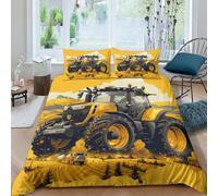 WXLWHR Tractor Duvet Cover Sets Soft Microfiber 3 Piece 3D Printed Bedding Sets Giant Yellow Tractor Comforter Cover with Pillowcase For Teenage Boys Double（200x200cm）