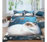 WXLWHR Turkish Angora Cat Duvet Cover Set 3D Grass Butterfly Design Bedding Sets Ultra Soft Microfiber Duvet Cover with Zipper & Pillow Cases for Kids Teens Adults King（220x240cm）