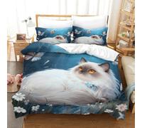 WXLWHR Turkish Angora Cat Duvet Cover Set 3D Grass Butterfly Design Bedding Sets Ultra Soft Microfiber Duvet Cover with Zipper & Pillow Cases for Kids Teens Adults Single（140x200cm）